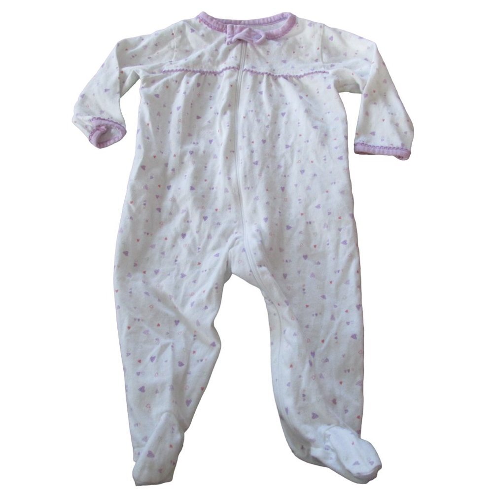 Carters Just One‎ Year Zip Up Footed Sleeper Infant Girls Medium White Hearts